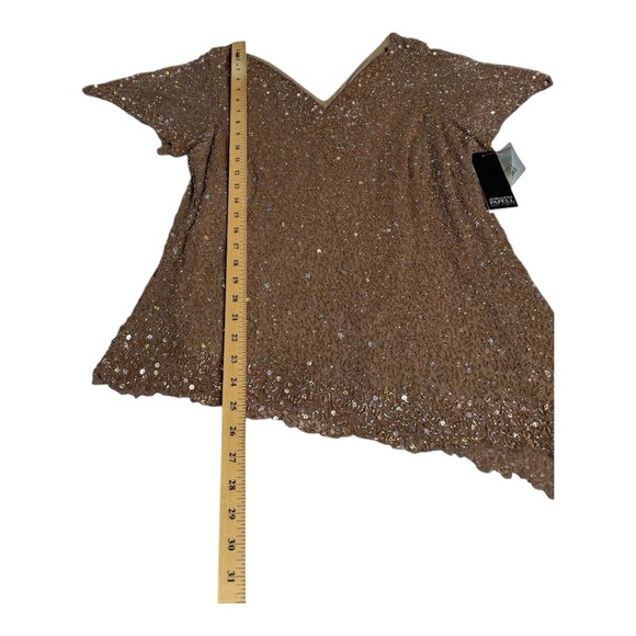 Adrianna Papell Boutique 1X Silk Beaded Sequin Blouse Sparkling Stars Golden NWT - Picture 7 of 15